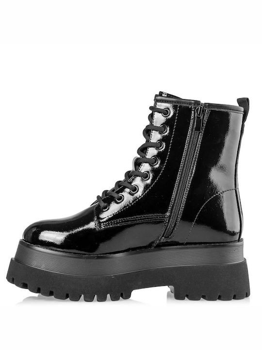 Women's Patent Leather Ankle Boots Black