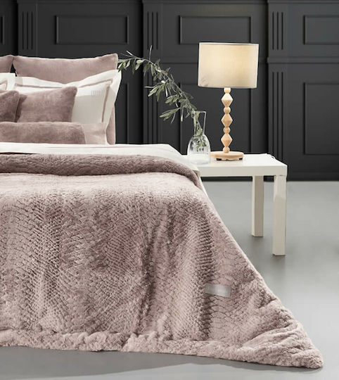 Guy Laroche Crusty Furry Double Bed Blanket 220x240cm Old Pink