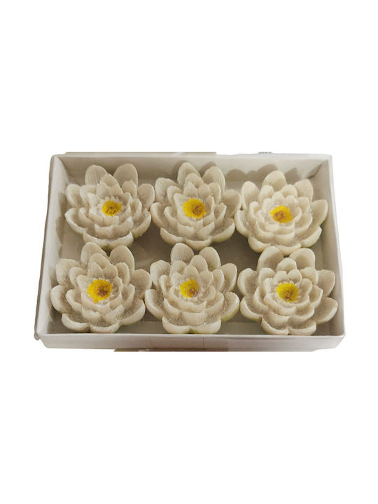 JK Home Decoration Σετ Διακοσμητικά Λουλούδια Νούφαρο από Κεραμικό Υλικό 4.5x4.5x2cm 6τμχ