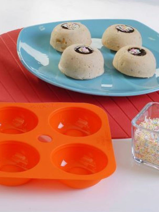 SoftBowl No Coating Silicone Cupcakes & Muffins 4 Cups Baking Pan Sphere 16.7x16.7x3cm