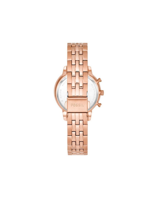 Fossil Γυναικείο Ρολόι 36mm Χρονογράφος Μπαταρίας με Ροζ Χρυσό Μεταλλικό Μπρασελέ