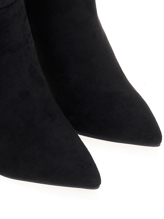 Μπότες μαύρες σουέτ με ραφές και φερμουάρ μυτερές