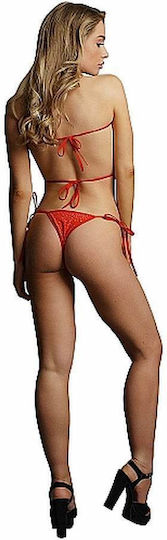 Le Désir Sexy Σετ Εσωρούχων Festive Rhinestone Top & Thong με Δαντέλα Red