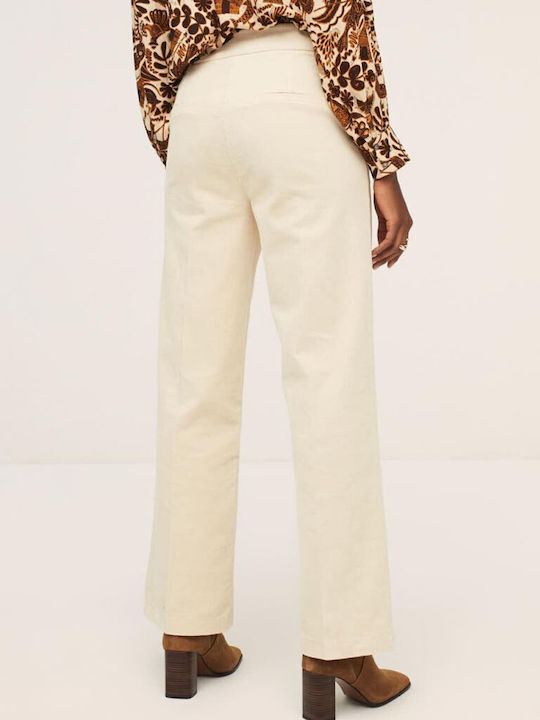 SURKANA STRAIGHT TROUSERS WITH LINED BUTTON IN WAIST ECRU