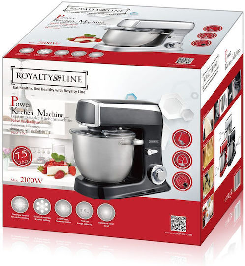 Royalty Line RL-PKM-2100 Stand Mixer 2100W with Stainless Mixing Bowl 7.5lt Black