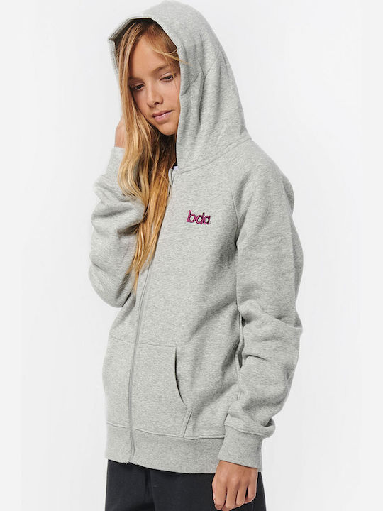 Body Action Girls Athleisure Cotton Hooded Sweatshirt with Zipper Gray