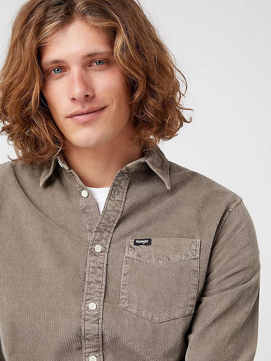 Long Sleeve Corduroy Overshirt in Regular Fit Brown