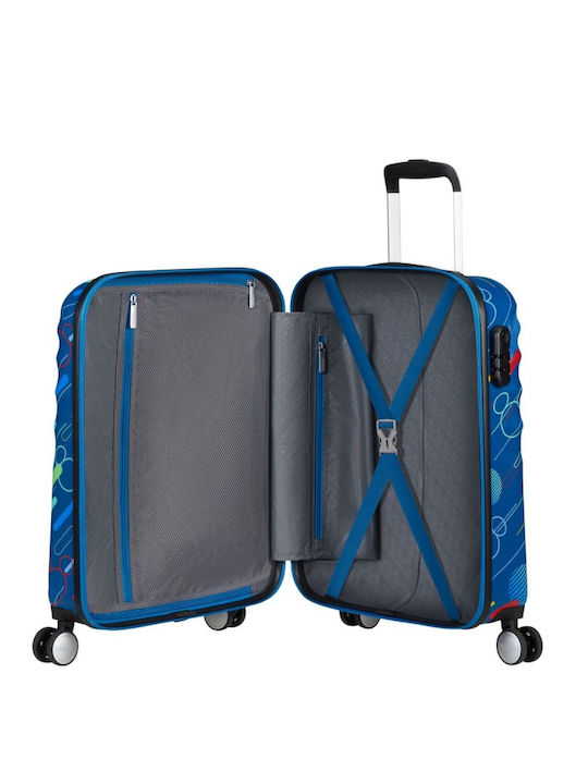 American Tourister Wavebreaker Disney Kids Cabin Hard Blue Suitcase With 4 Wheels Height 55cm