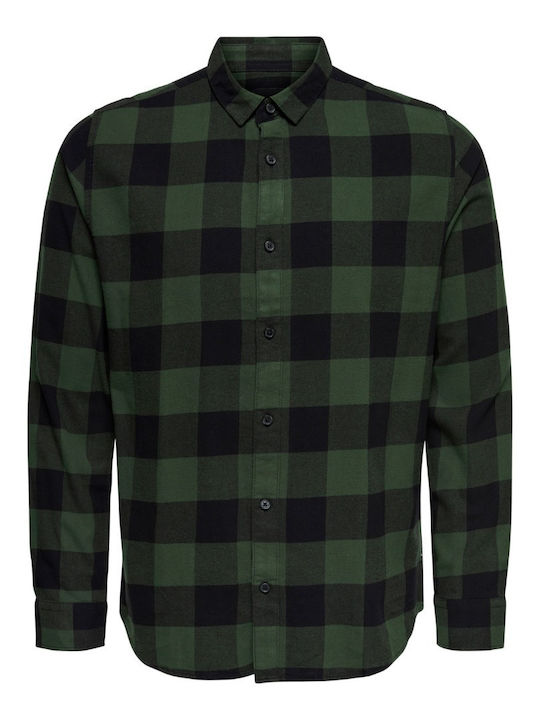 Long-sleeved Flannel Shirt Checked Forest Night