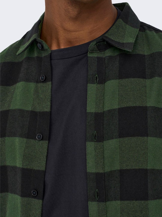 Long-sleeved Flannel Shirt Checked Forest Night