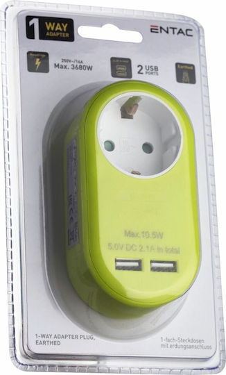 Entac EPAG-1EE-2USB-L Single Socket with 2 USB-A Green