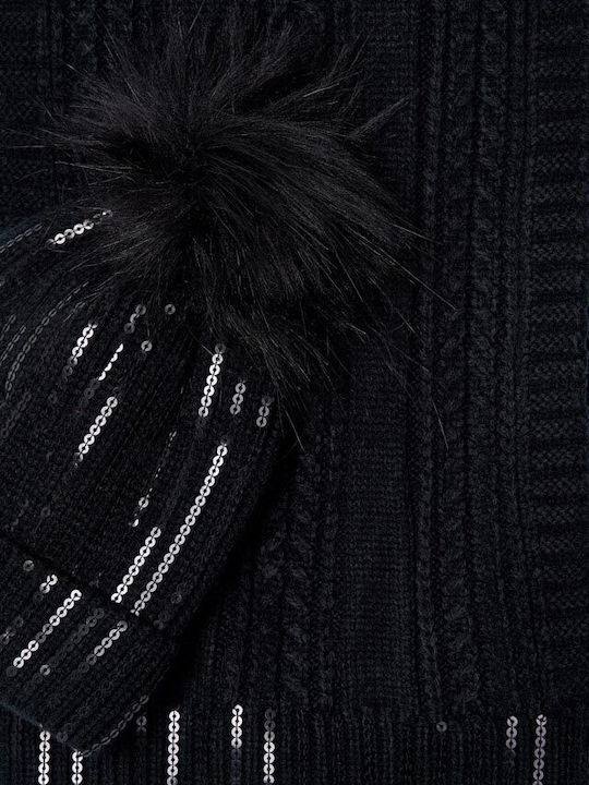 Kids Beanie Set with Scarf & Gloves Knitted Black