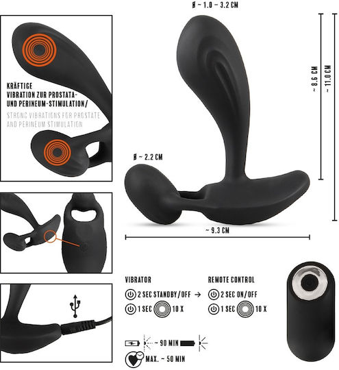 You2Toys Rebel RC Two Spot Massager Πρωκτική Σφήνα με Δυνατότητα Ασύρματης Λειτουργίας και Δόνηση Μαύρη