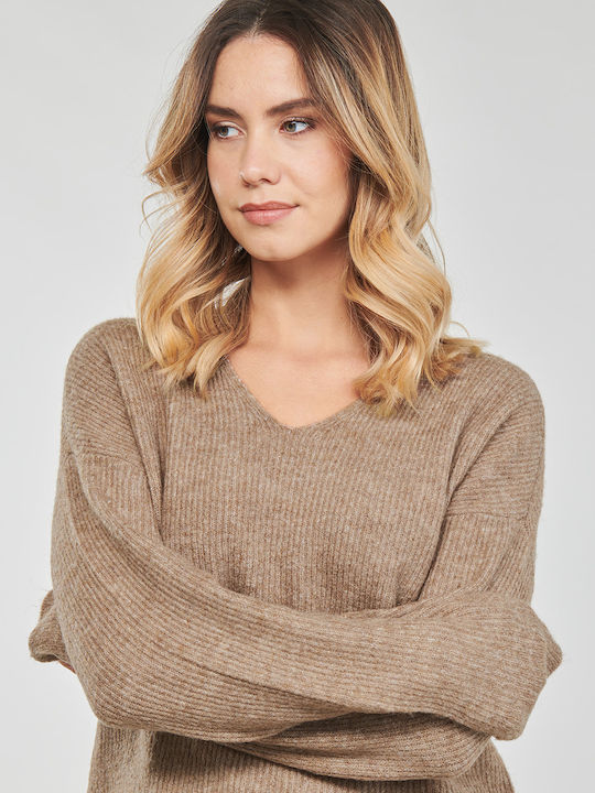 Damen Langarm Pullover mit V-Ausschnitt Dark Grey