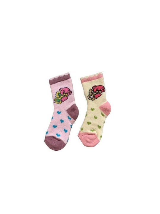 Children's Socks with Teddy Bear design Set of 2 pieces in Pink and Beige color (2-3 years old)