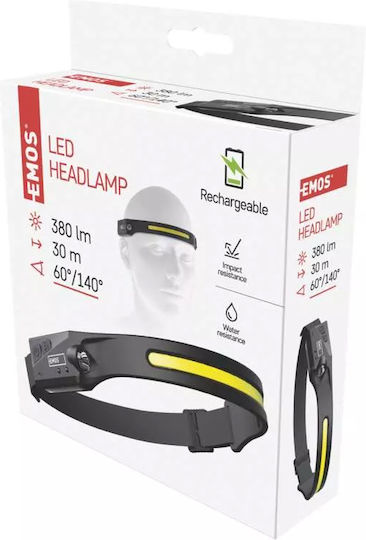Emos Επαναφορτιζόμενος Φακός Κεφαλής LED IP43 με Μέγιστη Φωτεινότητα 380lm