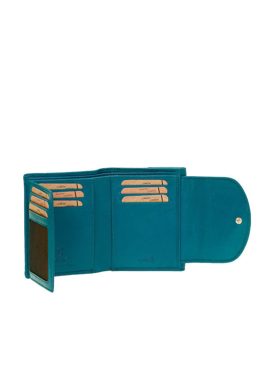 Small Leather Women's Wallet with RFID Petrol