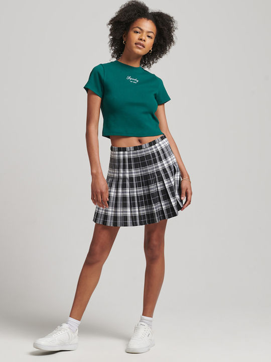 Superdry pentru Femei Crop Top din Bumbac cu Mâneci Scurte Verde