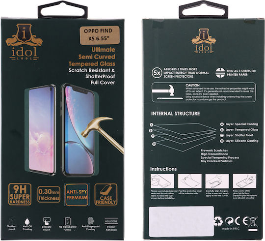 Idol 1991 Semi Curved & Squeezy Card 3D 0.25mm Full Glue Full Face Tempered Glass Black (Oppo Find X5)