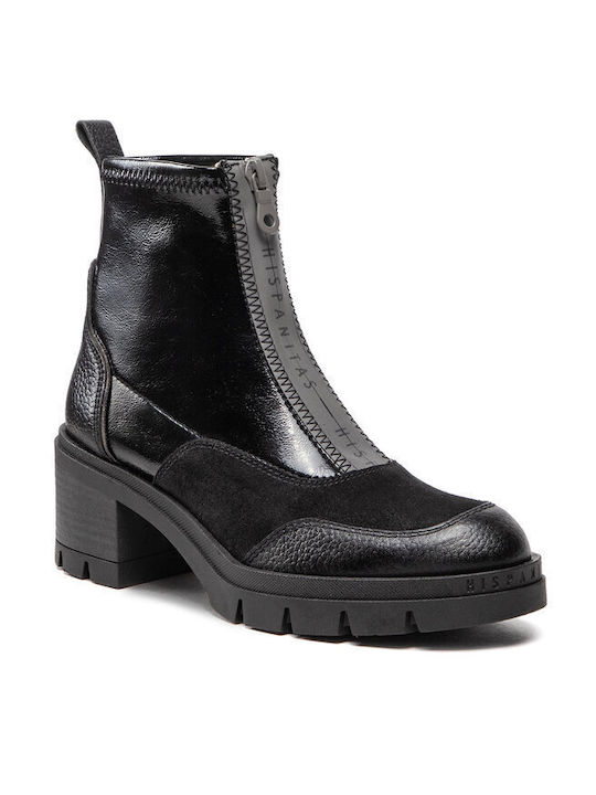 Hispanitas Wildleder Damen Chelsea Stiefeletten mit mittlerem Absatz Schwarz