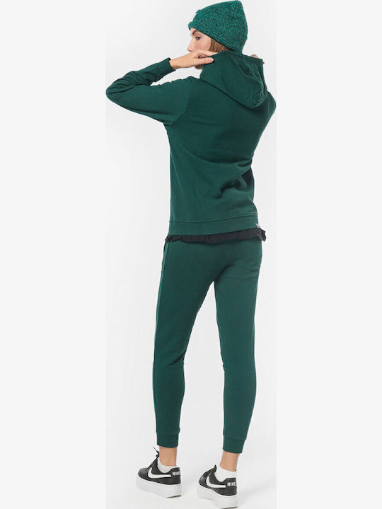 Μακρύ Γυναικείο Φούτερ με Κουκούλα Dark Green