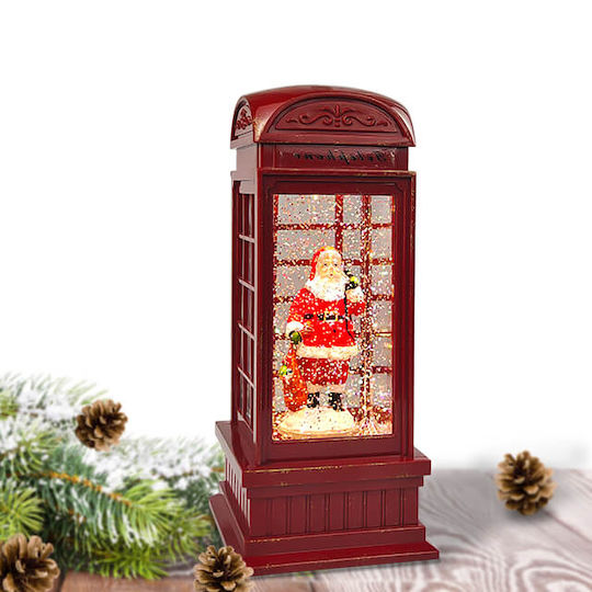 Santa Claus Christmas Decorative Illuminated Telephone Booth with Santa Claus Battery 10.9x10.9x25cm