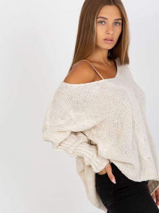 Och Bella Damen Langarm Pullover mit V-Ausschnitt Beige