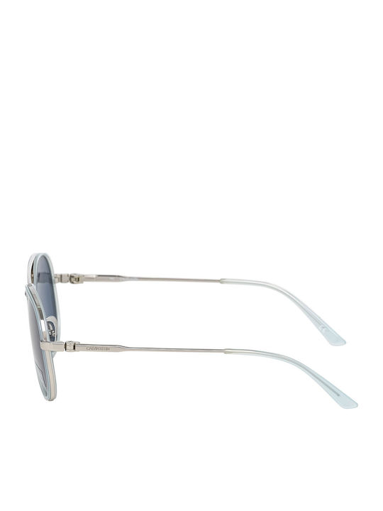 Calvin Klein Unisex Γυαλιά Ηλίου με Ασημί Μεταλλικό Σκελετό και Μπλε Φακό