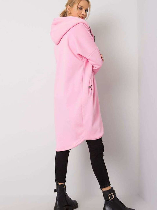 Rue Paris Women's Long Hooded Cardigan Pink