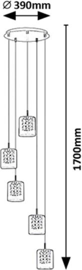 Rabalux Duchess Pendant Light Silver with Crystals for 5 Bulbs G9 39cm