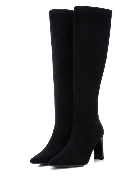 Wildleder Damenstiefel mit hohem Absatz Schwarz