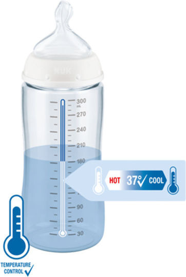 Nuk Plastic Baby Bottle First Choice Plus Temperature Control Anti-colic with Silicone Teat for 0-6 Months Blue Tractor - Blue 150ml