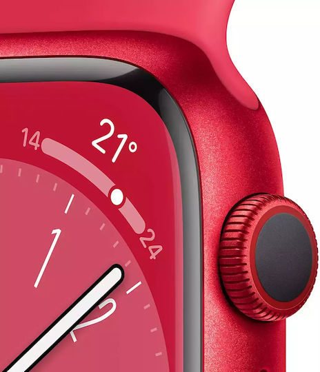 Watch Series 8 Cellular Aluminium 41mm Αδιάβροχο με eSIM και Παλμογράφο ((PRODUCT)Red)