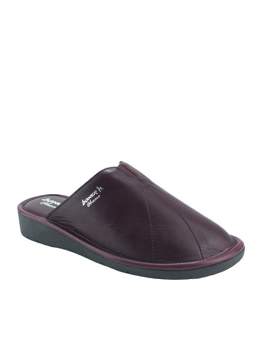 Leather Winter Women's Slippers Burgundy