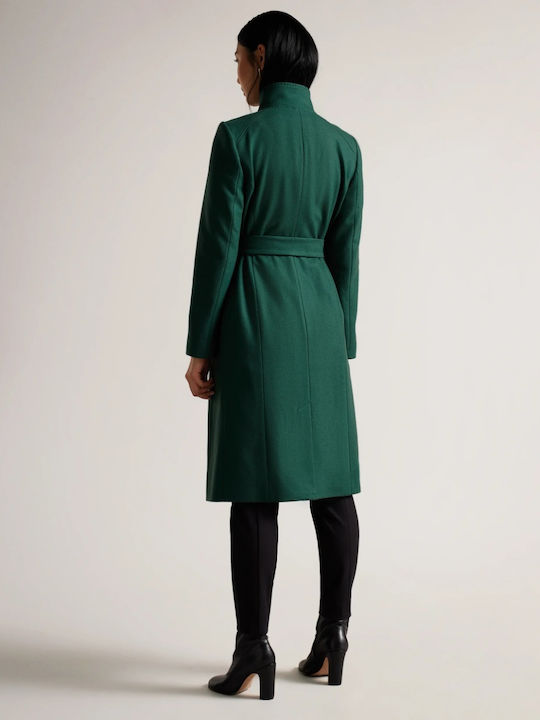 Din lână Femeie Dark Green Palton cu Curea