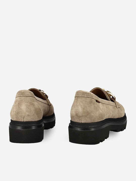 Δερμάτινα Γυναικεία Loafers σε Μπεζ Χρώμα