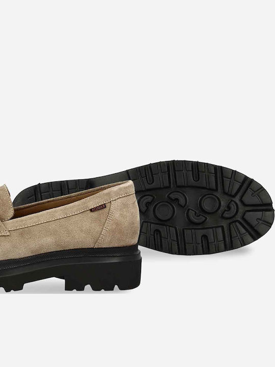 Δερμάτινα Γυναικεία Loafers σε Μπεζ Χρώμα