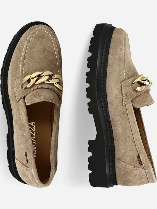 Δερμάτινα Γυναικεία Loafers σε Μπεζ Χρώμα
