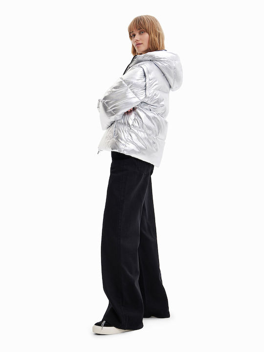 Jiman Kurz Damen Puffer Jacke für Winter Silber