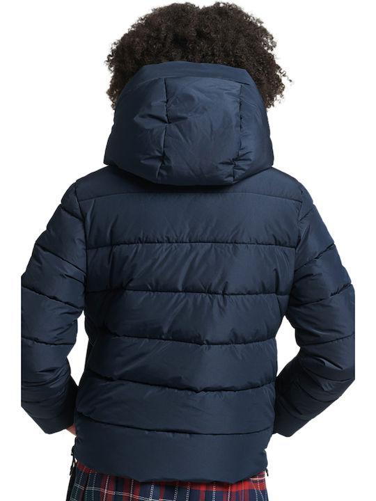 Superdry Spirit Sports Women's Short Puffer Jacket for Winter with Hood Navy Blue