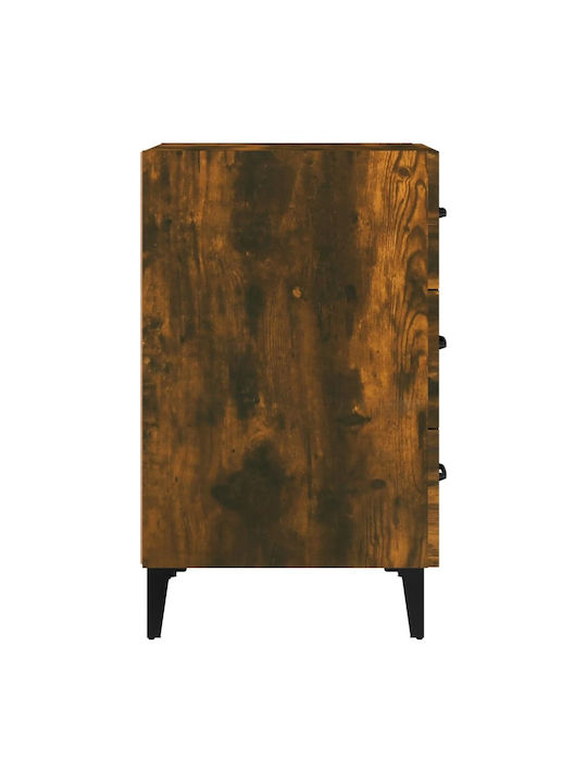 Wooden Bedside Table with Metallic Legs Καπνιστή Δρυς 40x40x66cm