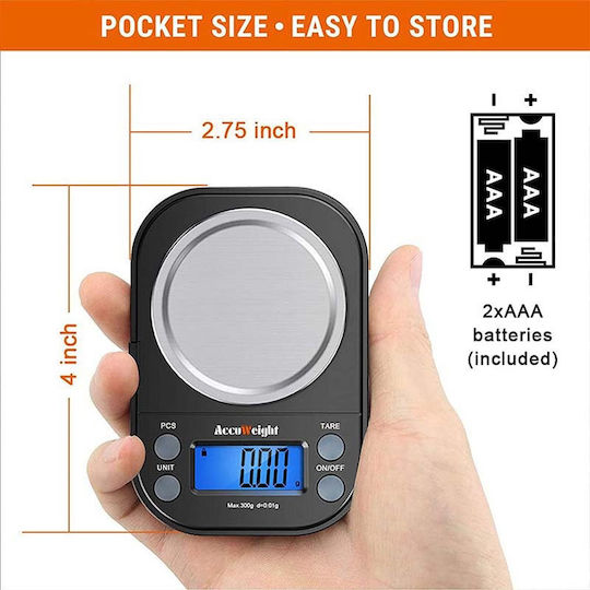 AccuWeight Mini Cantar Electronic Profesional de Precizie cu Capacitate de Cântărire 1kg și Precizie 0.1gr