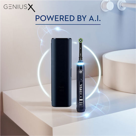 Oral-B Genius X Electric Toothbrush with Timer, Pressure Sensor, and Travel Case Black