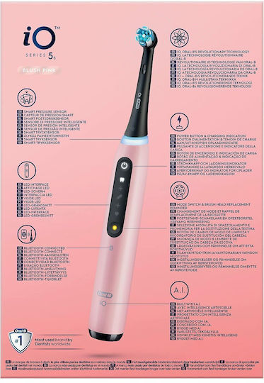 Oral-B iO Series 5s Periuță de dinți electrică cu Temporizator, Senzor de Presiune și Husă de Călătorie Roz