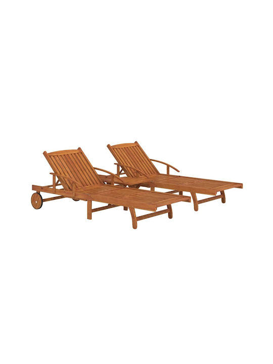Deckchair Wooden Brown with Table 2pcs 200x68x30cm.