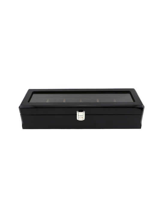 Daponte Wooden Watch Case Deluxe with Transparent Cover for 6 Watches Black DAP-WB10