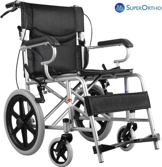 SuperOrtho Transporter Αναπηρικό Αμαξίδιο Πτυσσόμενο Ελαφρού Τύπου με Αναδιπλούμενη Πλάτη 45cm SUPER_BL722 Μαύρο