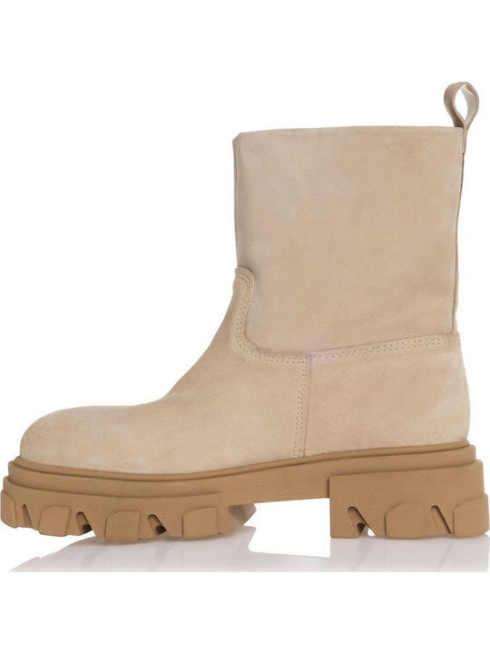 Suede Women's Ankle Boots Beige