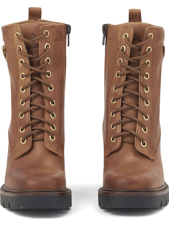 Leather Women's Ankle Boots with High Heel Tabac Brown