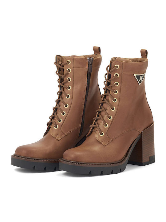 Leather Women's Ankle Boots with High Heel Tabac Brown